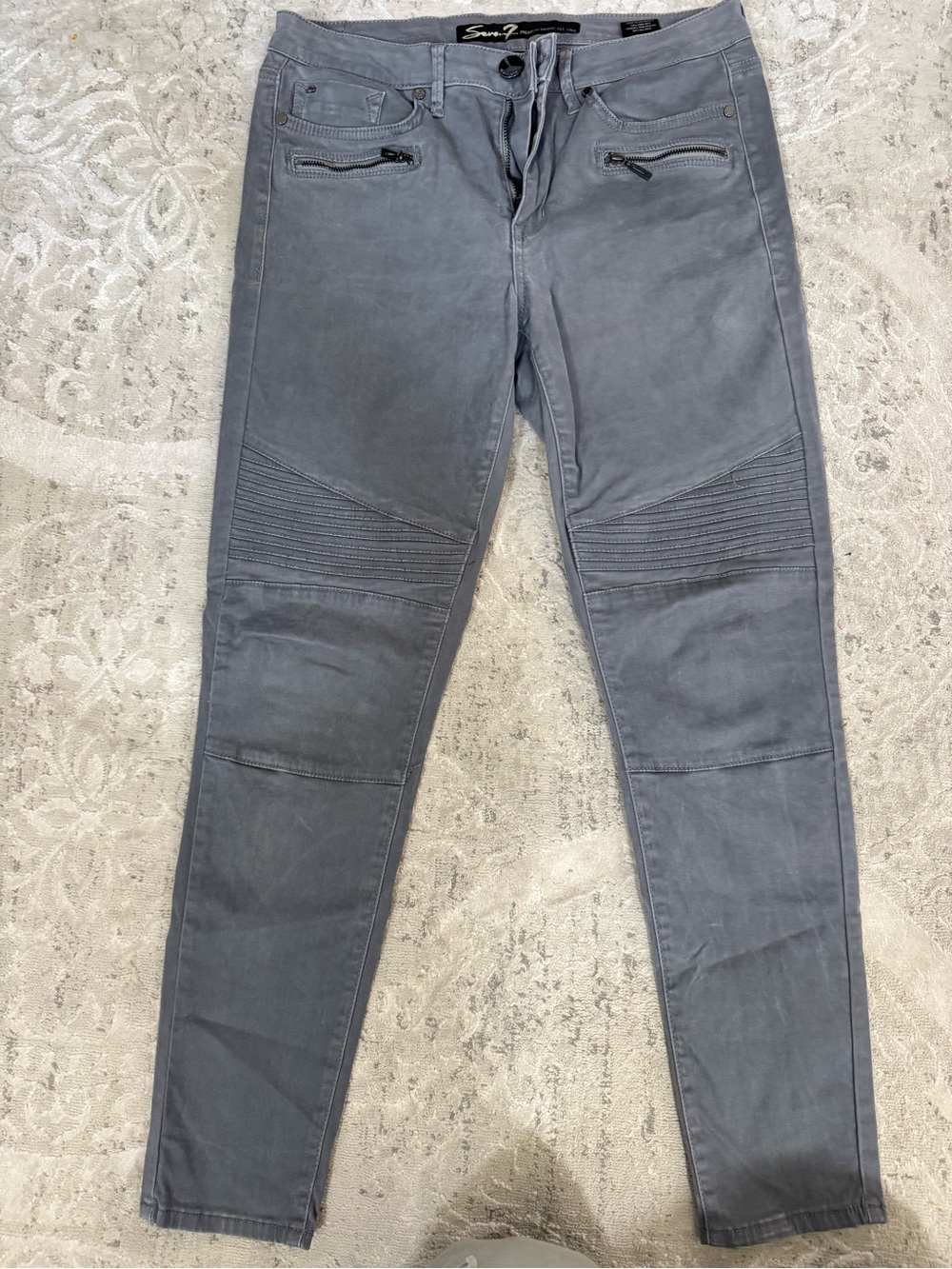 Seven7 Gray Skinny Moto-Style Jeans with Ribbed Knee Panels
